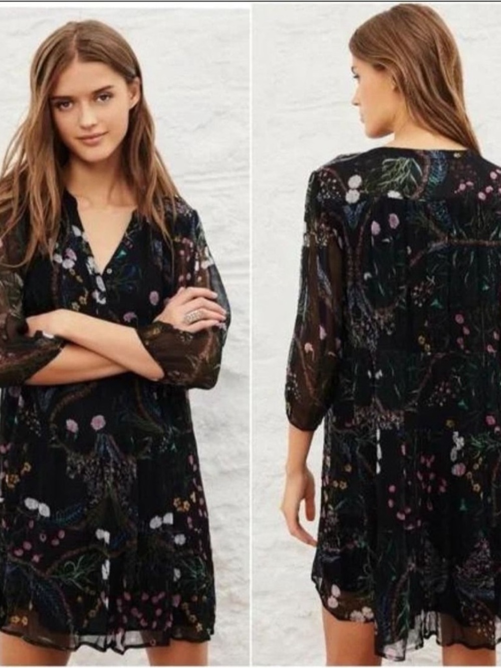 ba&sh Robe Goya Black Floral Printed Mini Dress